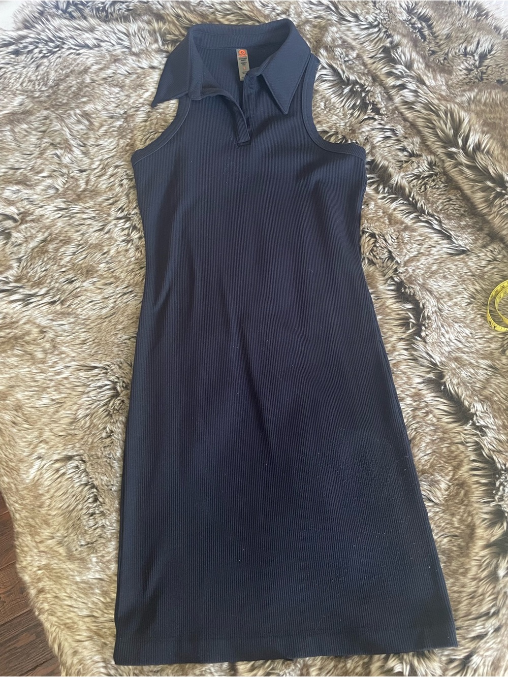 Mono B Black Sleeveless Ribbed Polo Mini Dress